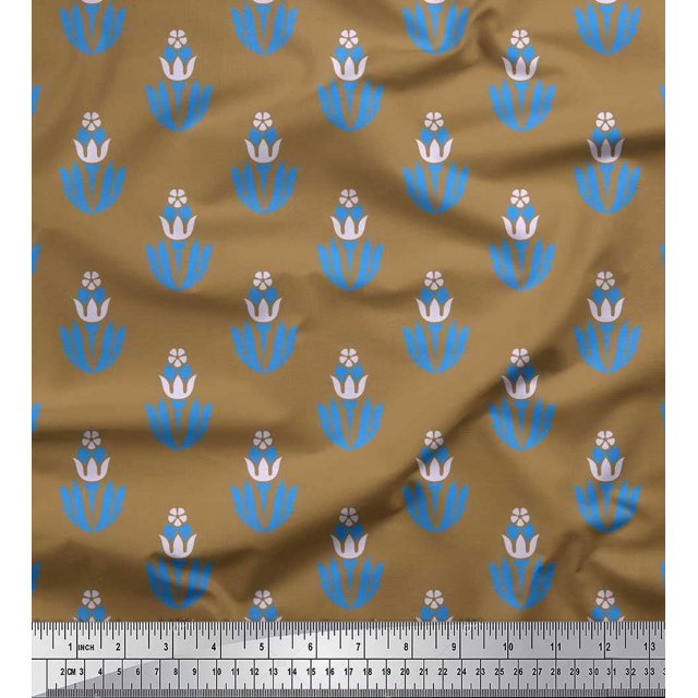 Soimoi Polyester Crepe Fabric Leaves & Floral Artistic Decor Fabric Printed Yard 52 Inch Wide