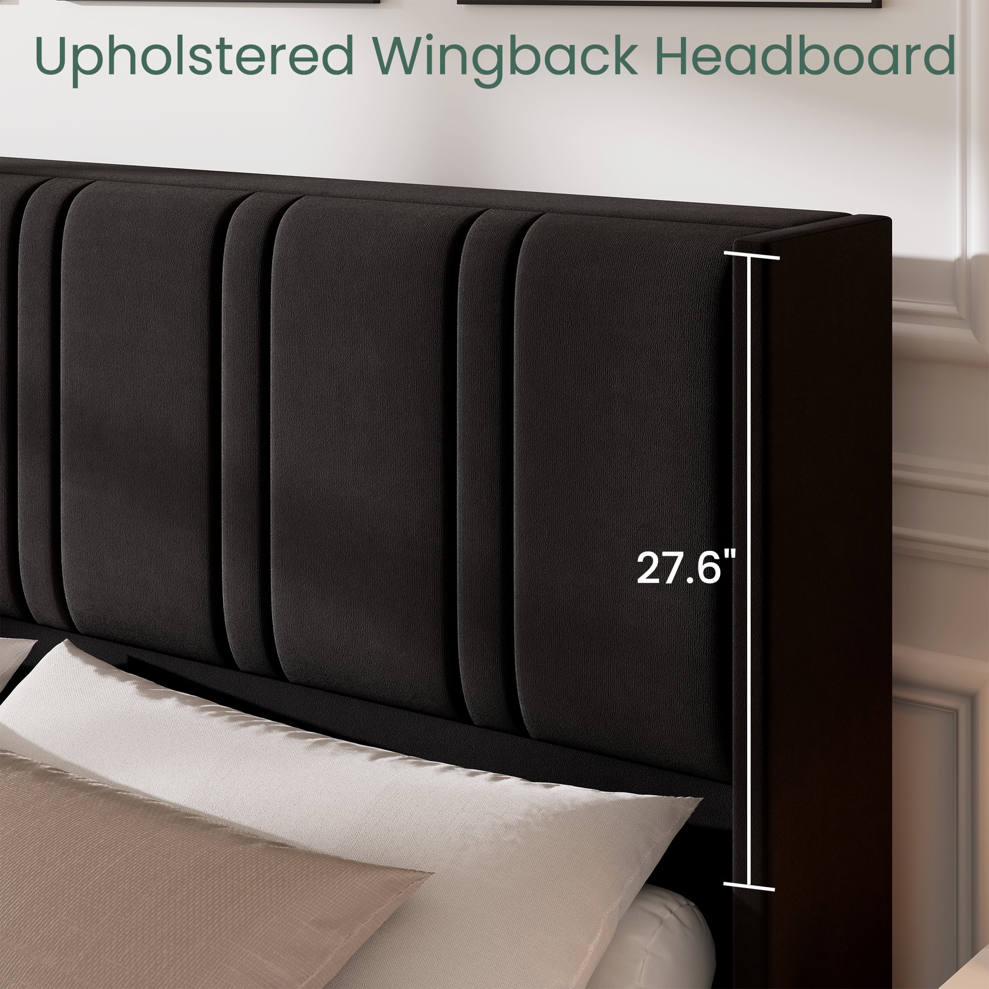 Breltam King Size Upholstered Platform Bed Frame with 4 Storage Drawers and Vertical Linen Wingback Channel Tufted Headboard
