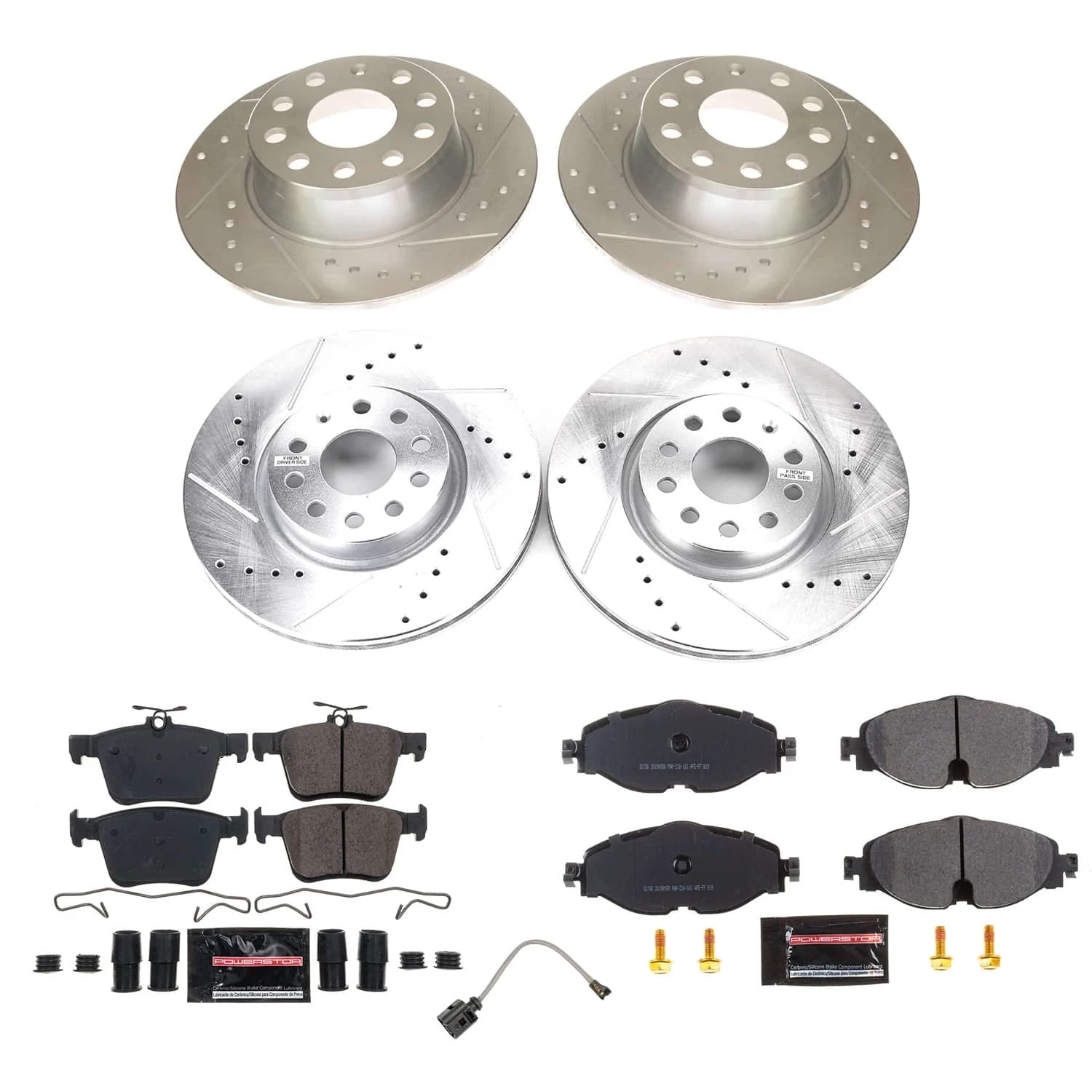 PowerStop Front and Rear Z23 Evolution Sport Carbon-Fiber Ceramic Brake Pad and Drilled & Slotted Rotor Kit Fits: VOLKSWAGEN Select Models K9193