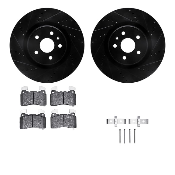 Dynamic Friction Company Front Brake Rotors-Drilled and Slotted-Black with 5000 Advanced Brake Pads includes Hardware 8512-45015