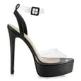 thumbnail image 2 of FSJ Women Sexy Peep Almond Toe Transparent Strap Sandals Platform Buckle Stiletto High Heels Party Banquet Date Shoes Size 9.5 Black, 2 of 5