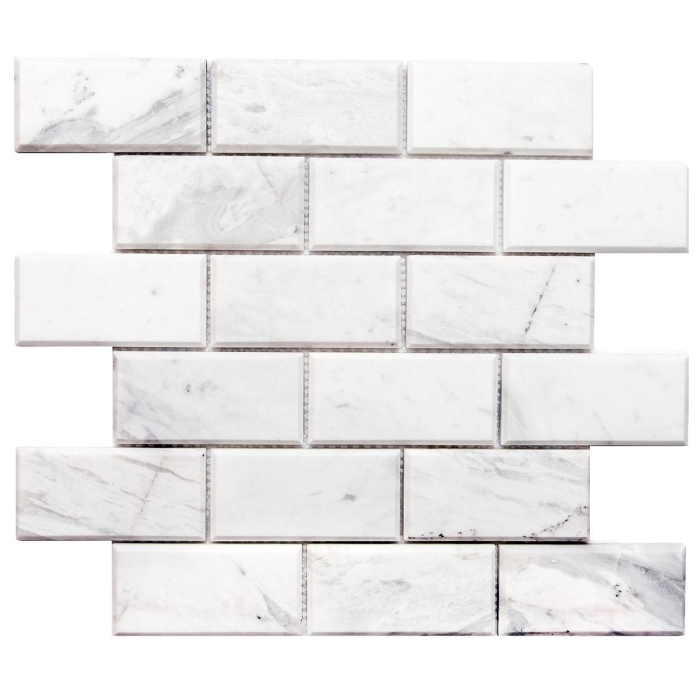 The Tile Life Santorini Beveled 2" x 4" Volakas Polished Marble Brick Mosaic Wall Tile 1 Sheet