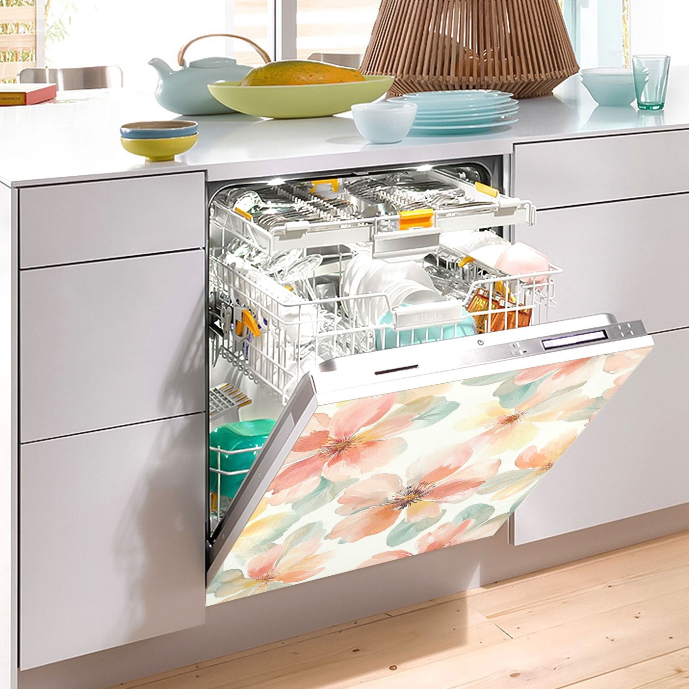 Dishwasher Magnetic Sticker 23x26 Inch Refrigerator Magnetic Sticker Washing Machine Magnetic Sticker Kitchen Panel Magnetic Sticker Home Decor Colorful Red Flowers
