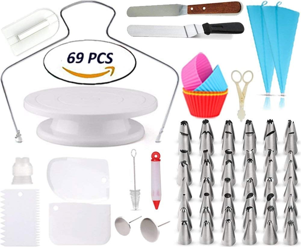 2 Spatula Turntable Stand 3 Squeegee,1 Silicone Flower Bag,100 Disposable Pastry Bags,1 Cake Cutters and More Accessories Yookat 142pcs Cake Decorating Supplies Set 27 Icing Tips,1 Chocolate mold 2 Spatula Turntable Stand 3 Squeegee,1 Silicone Flower Bag,100 Disposable Pastry Bags,1 Cake Cutters and More Accessories Yookat 142pcs Cake Decorating Supplies Set 27 Icing Tips,1 Chocolate mold