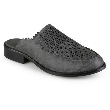 Gry Leather - Womens Slide-on Laser Cut Faux Leather Mules
