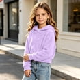 thumbnail image 5 of FRSASU Girl's Cropped Hoodie Long Sleeve Fuzzy Plush Pullover Casual Solid Color Short Hooded Sweatshirt Top Purple, 5 of 8
