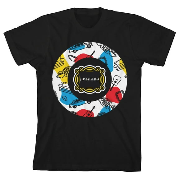 Friends TV Pattern Art Youth Boys Black T-Shirt-Medium