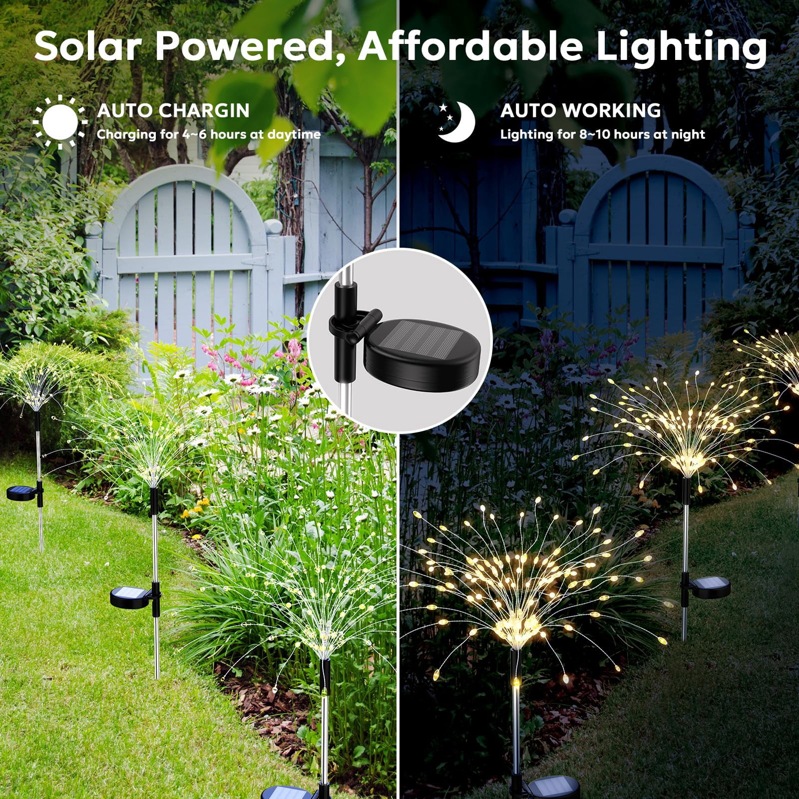 Solar Lights Outdoor Decorative, Solar Garden Lights, 8 Pack Firework Stake Lights for Garden Decor, Unique Gifts for Women, Gifts for Grandma, Warm White - 120 LED