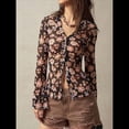 thumbnail image 4 of Camisas de Larga para Mujer, Blusas Bohemias con Estampado Floral, Blusas Ajustadas con Cuello en V y Botones Negro S, 4 of 8