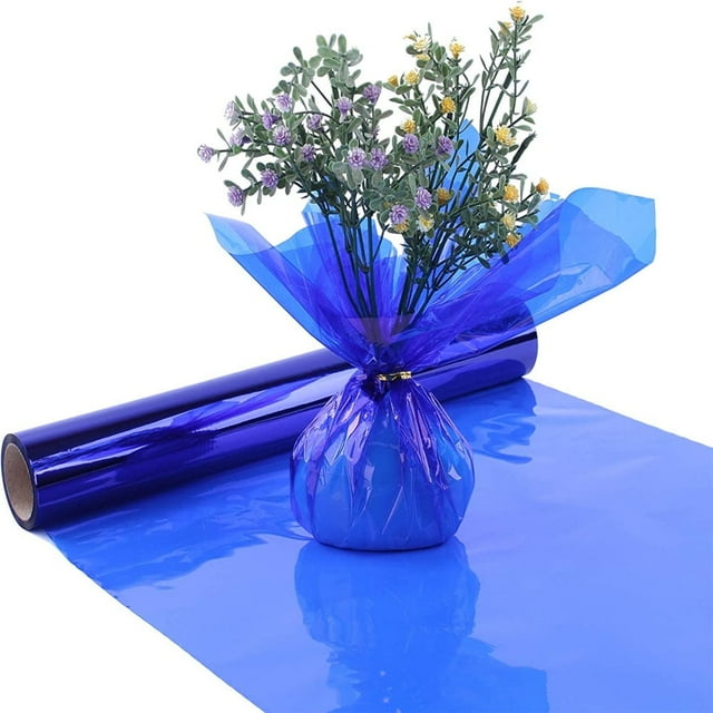 YOPTOP Easter Cellophane Wrap Roll, Translucent Cellophane Wrapping Paper, Colored Cellophane Rolls for Gift Baskets,Blue
