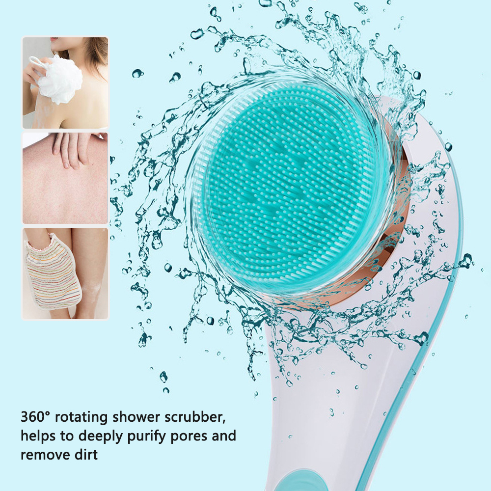 MIXFEER Electric Silicone Bath Brush Back Scrubber 4 Brush Heads USB Rechargeable Rotating Shower Massager with 2 Speeds Long Handle Body Cleansing Brush - image 4 of 7