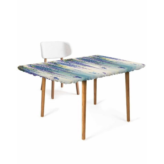 Purple Floral Rectangle Tablecloth, Waterproof Elastic Fitted Table Covers for 4 Foot Tables, 24x50inch Decorative Tablecloths for Picnic, Camping, Outdoor, Spring Nature Butterfly Leaf Smear Art