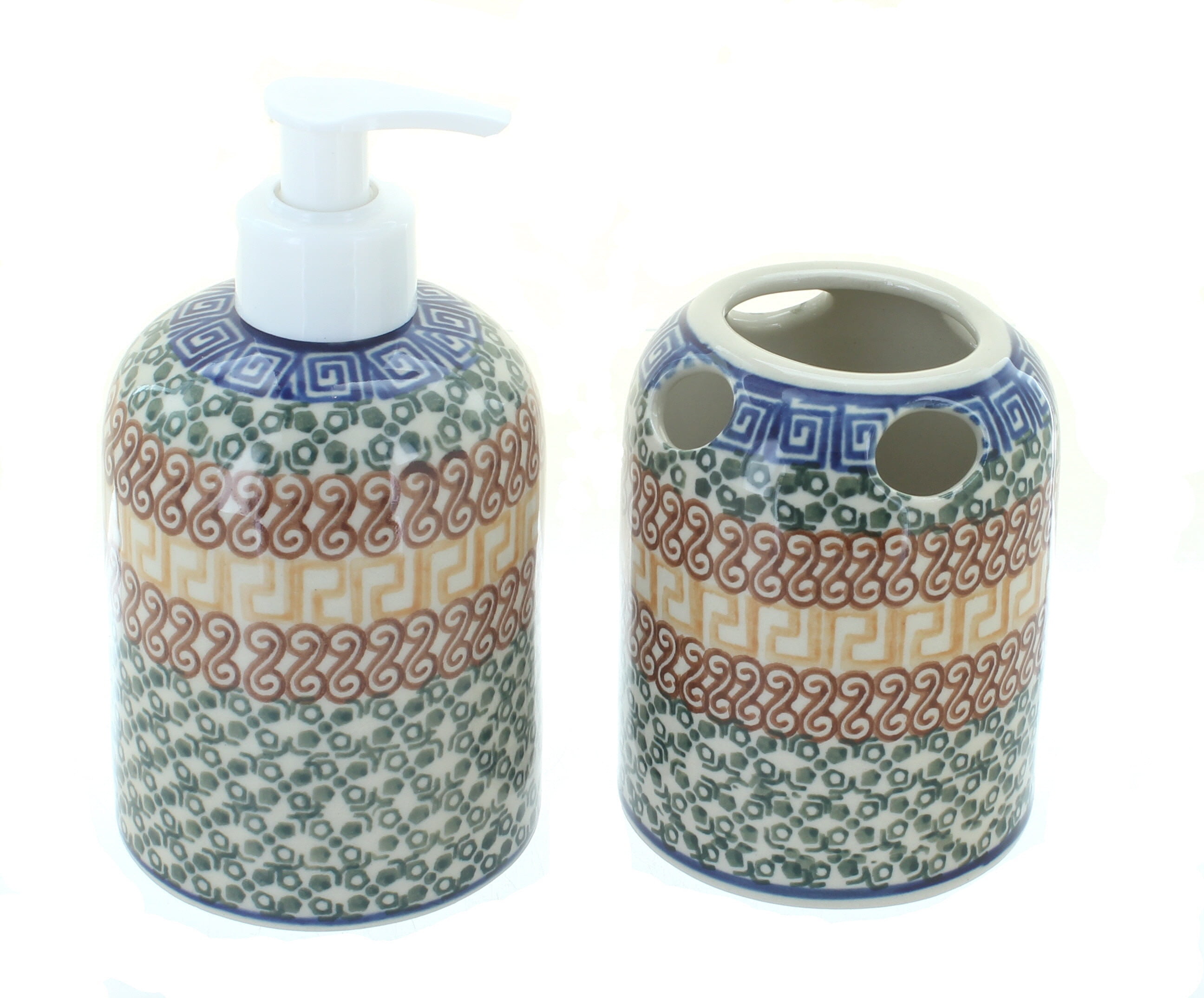 Blue Rose Polish Pottery Athena Soap Dispenser & Toothbrush Holder