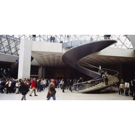 Group of people in a museum Louvre Pyramid Paris France Canvas Art - Panoramic Images (24 x
