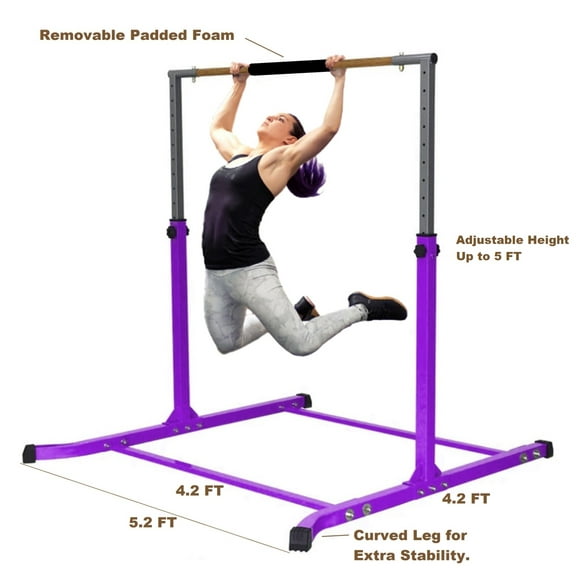 Barre de Kip de Gymnastique pour Enfants, Hauteur Réglable 3 à 5 Pi, Barre d'Entraînement Junior en Acier de Qualité Supérieure pour la Pratique à la Maison, Barre Horizontale Gymnase Jungle pour Gymnastes, Enfants et Adultes, Violet