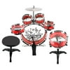 Velocity ToysTM 11 Pcs. Childrens Kids Toy Drum Percussion Music Instrument Play Set w/ 6 Drums, Cymbal, Stool, Pair of Drumsticks (Red)