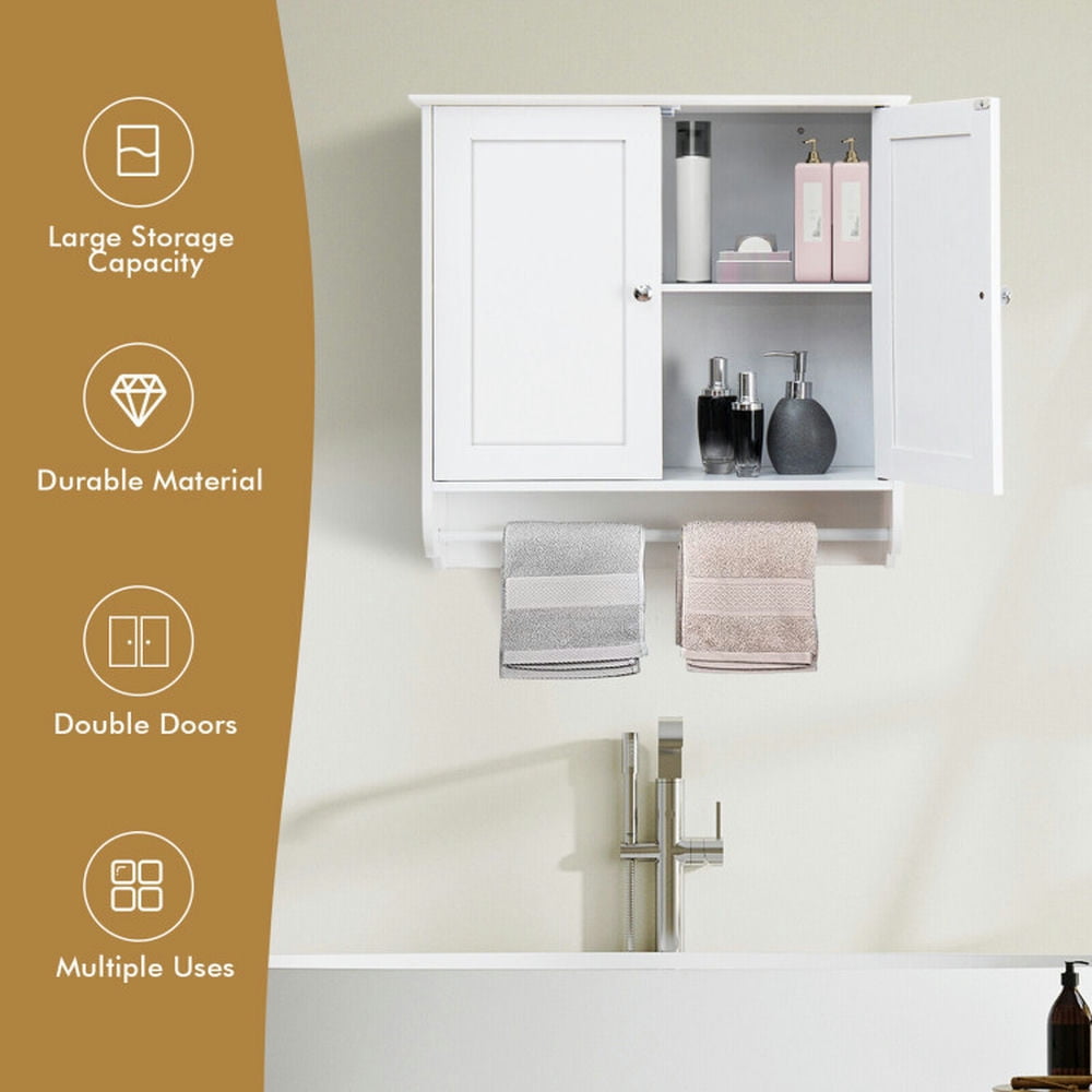 Finihen Bathroom Wall Cabinet, Wall Mounted Bathroom Cabinet, Medicine Cabinet, Wall Mounted Bathroom Storage Medicine Cabinet with Towel Bar, White Finihen Bathroom Wall Cabinet, Wall Mounted Bathroom Cabinet, Medicine Cabinet, Wall Mounted Bathroom Storage Medicine Cabinet with Towel Bar, White