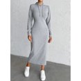 thumbnail image 2 of Women's Hooded Drawstring Long Sleeve Midi Dress 95% Polyester 5% Spandex Sheer Yet Opaque Stretch for Everyday, 2 of 4