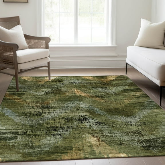 Addison Rugs Chantille Indoor/Outdoor Transitional Lines Olive Washable Rectangle Rug, 5' x 7'6"