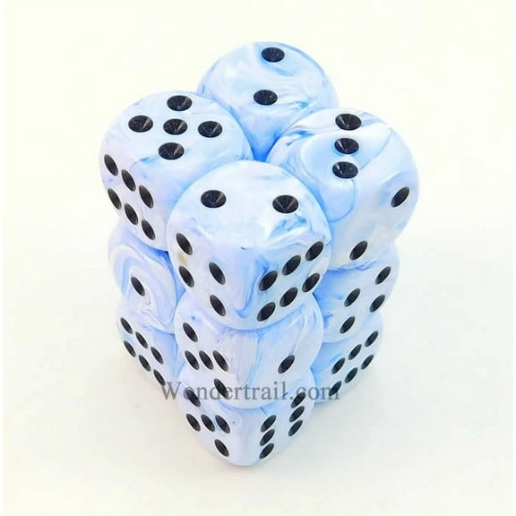 Blue Swirl Deluxe Dice with Black Pips D6 16mm (5/8in) Pack of 12 Koplow Games