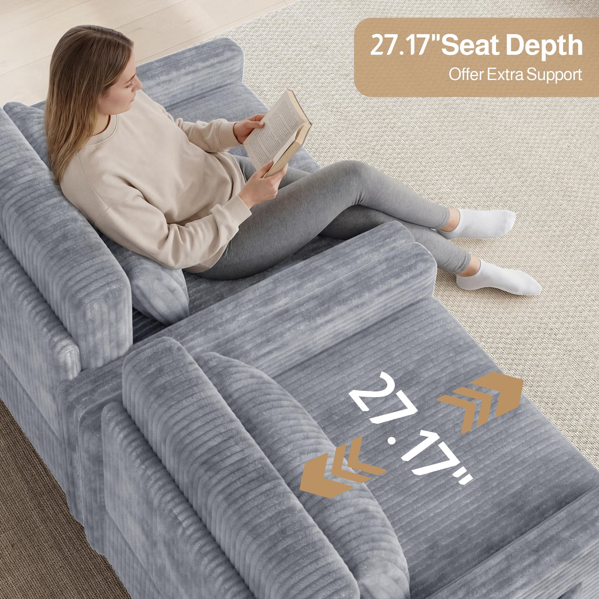 Noelse 3-in-1 Sleeper Chair Bed, Convertible Sofa Bed with Pull-Out Recliner, Corduroy Fabric Accent Chair, Gray