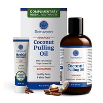 Natruveda Cinnamon Coconut Pulling Oil, 8 oz | Advanced Ayurvedic Oil Pulling Mouthwash with Virgin Coconut Oil, Clove & Sesame | Alcohol-Free Oral Care | With 20g Herbal Toothpaste