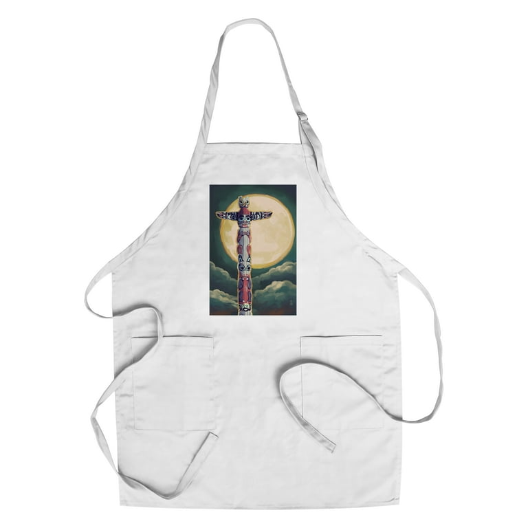 Totem Pole and Full Moon (Cotton Canvas Apron, Kitchen Cooking, Baking,  Grilling, Unisex with Pockets) 