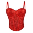 thumbnail image 4 of QHFBli Womens Glitter Sequin Corset Tops Lace Mesh Bustier Fish Boned Crop Top Removable Straps Tube Party Tops, 4 of 5