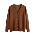 thumbnail image 2 of NTACZA Button Down Sweater Tops for Women V Neck Brown Cardigan Sweater Heart Print Love Heart Jumper for Women 3X, 2 of 5