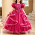 thumbnail image 6 of LEKWK Girls Tulle Ball Gown Puff Sleeve Ruffled Ribbon Formal Princess Dress with Lace Embroidery Prom Gown Wedding Flower Girl Dress for Birthday Party, 6 of 6