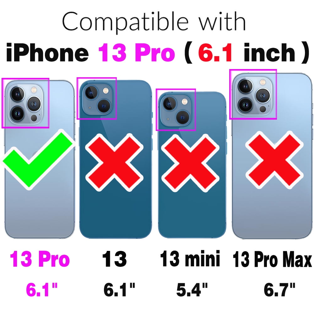 Asuwish Compatible with iPhone 13 Pro 6.1 inch Phone Case Zipper Wallet Tempered Glass Screen Protector Strap Flip Card Holder Cell Cover for iPhone13Pro 5G i i-Phone i13 iPhone13 13Pro Women Black