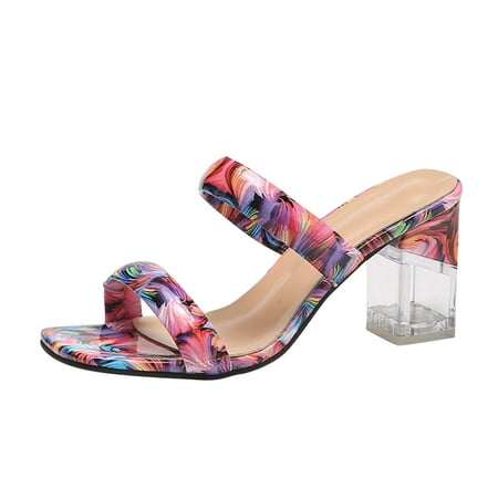 

ZTTD Fashion Spring And Summer Women Sandals Peep Toe Colorful Print High Heel Shoes Women s Slipper A
