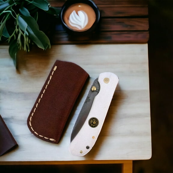 Kam Knife - Folding Knife BÖHLER Stainless Steel N690 with 3.14" Blade EDC Knife; White Handle Camping Knife; Small Hunting Knife Perfect for Outdoors and Hiking