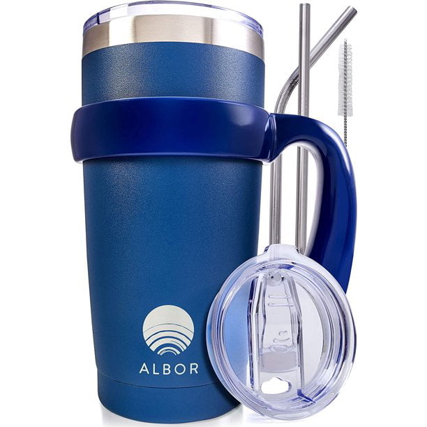 ALBOR - Insulated Tumbler - Coffee Mug with Handle, 2 Lids & More - 30 Oz,  Navy 