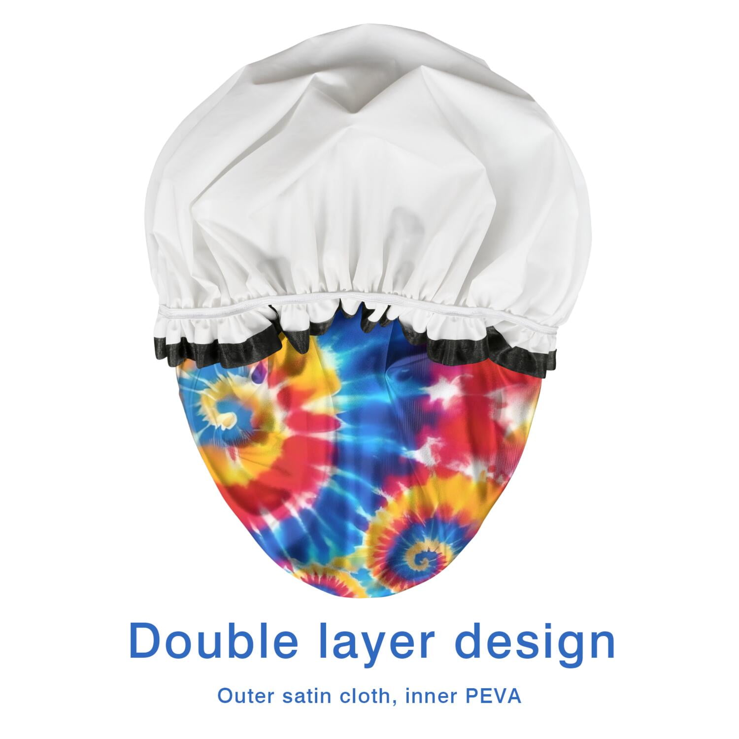 Shower Caps,Colorful Tie Dye Multi Spiral Pattern Waterproof Shower Cap for Women 4 Pieces,Double Reusable Hair Cover for Shower PEVA Elastic Stretch Hem