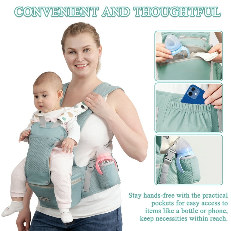 Baby Carrier with Hip Seat for Newborn to Toddler, 6-in-1 Carrier for 0-36 Month Baby, Soft Breathable Sling with Waist Stool and Easily Adjustable Baby Carrier with Hip Seat for Newborn to Toddler, 6-in-1 Carrier for 0-36 Month Baby, Soft Breathable Sling with Waist Stool and Easily Adjustable