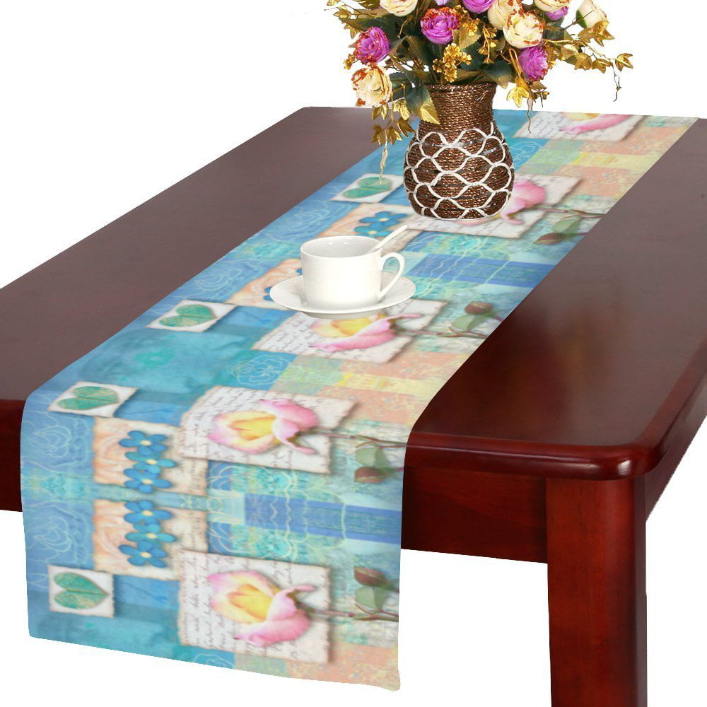 Springtime Theme Lively Colored Ornate in Squares with Leaves Multicolor Ambesonne Butterfly Table Runner Dining Room Kitchen Rectangular Runner 16 X 90