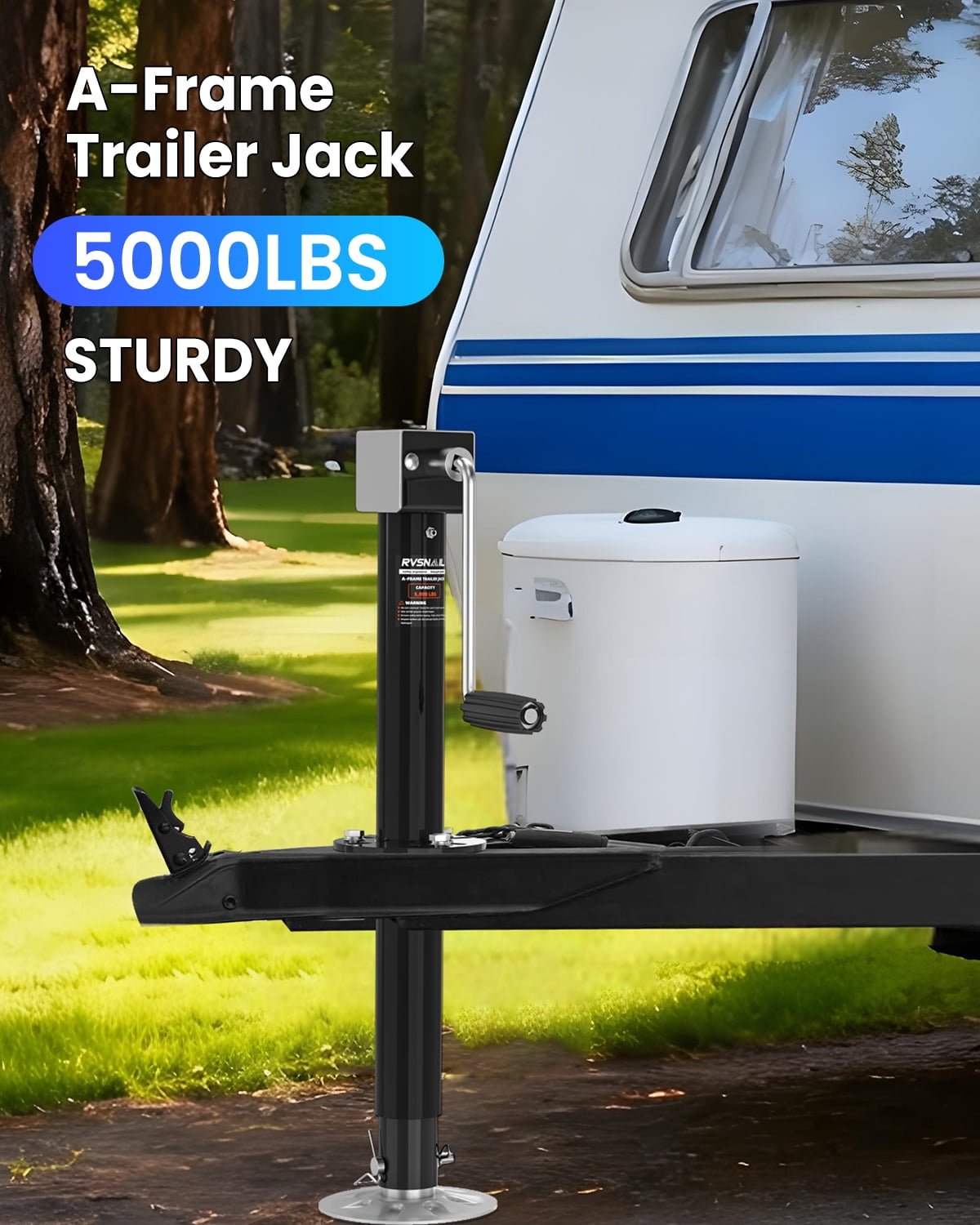 5000 lbs Heavy Duty Trailer Jack, 23" Lift, 20-24V Cordless Drill Compatible, for RV, Boat, Yacht & Utility Trailers, with Manual Crank Handle & Weatherproof Cover, Black