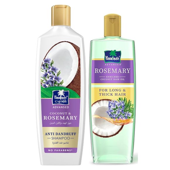 Combo de aceite para el cabello de romero y champú de romero Parachute Advansed | Purificar, fortalecer y nutrir para un cabello más saludable | Paquete de 2 | 10,1 onzas líquidas + 11,4 onzas líquida