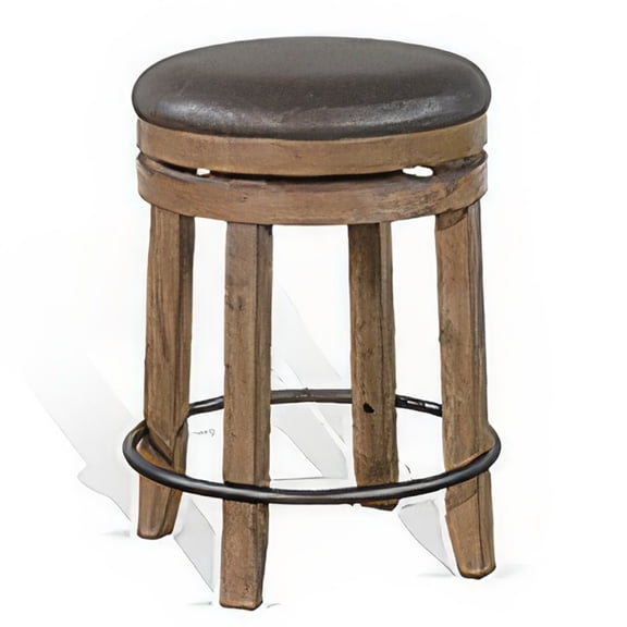 Yael Swivel Counter Stool Set of 2, Gray Faux Leather, Brown, Black