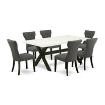 East West Furniture X-Style 7-piece Wood Dining Set in Dark Gotham Gray