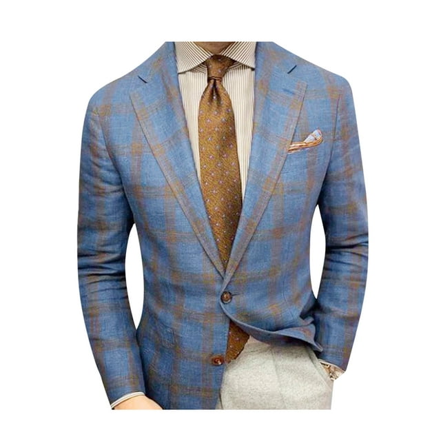 Faithtur Blazer pour Hommes à Carreaux/uni avec Col à Revers et Manches Longues