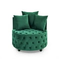 thumbnail image 3 of Swivel Accent Barrel Chair Velvet Upholstered Club Chair with Movable Wheels and 3 Pillows, Modern Oversized Round Lounge Single Sofa for Living Room Bedroom Hotel Office, Green, 3 of 9