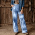 thumbnail image 3 of KDDYLITQ Palazzo Pants for Women Drawstring Elastic Waisted Gingham Plaid Lounge Bottoms Wide Leg Fall Fashion Work Casual Vocation Pants with Pockets Blue S, 3 of 6