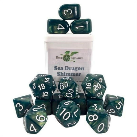 Role 4 Initiative R4I50301FC Sea Dragon Shimmer Dice, Green - Set of 15