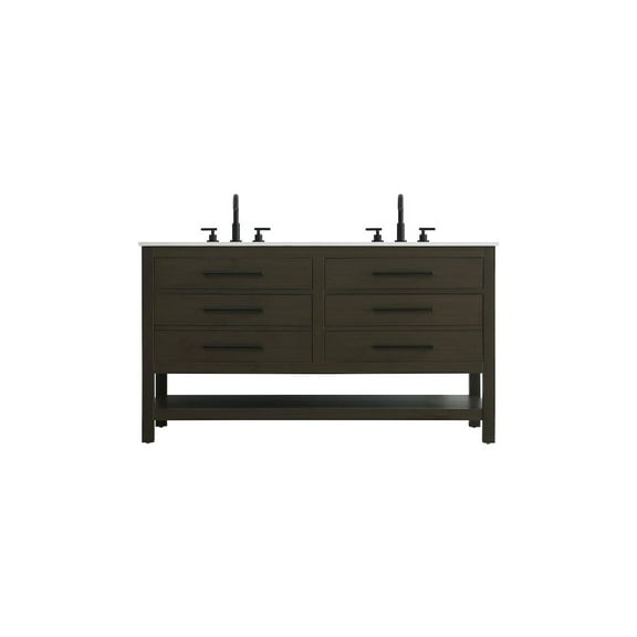 Elegant Kitchen and Bath 60 inch Double Bathroom Vanity in Mocha Brown