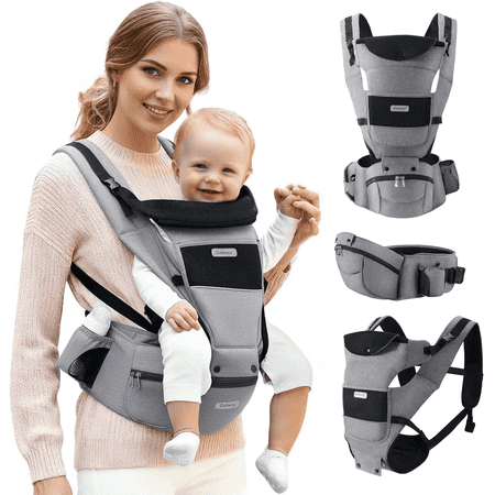 Baby Carrier with Hip Seat Convertible Soft and Cool Baby Carrier 4-Position for Child Black