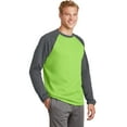 thumbnail image 4 of Sport-Tek Sport Wick Raglan Colorblock Fleece Crewneck-L (Lime Shock/ Dark Smoke Grey), 4 of 6