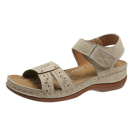 

Penkiiy Wedge Sandals for Women Comfortable: Open Toe Sandals with Low Wedges - Dressy Summer Flower Sandals - Flat Casual Walking Platform 35 Beige