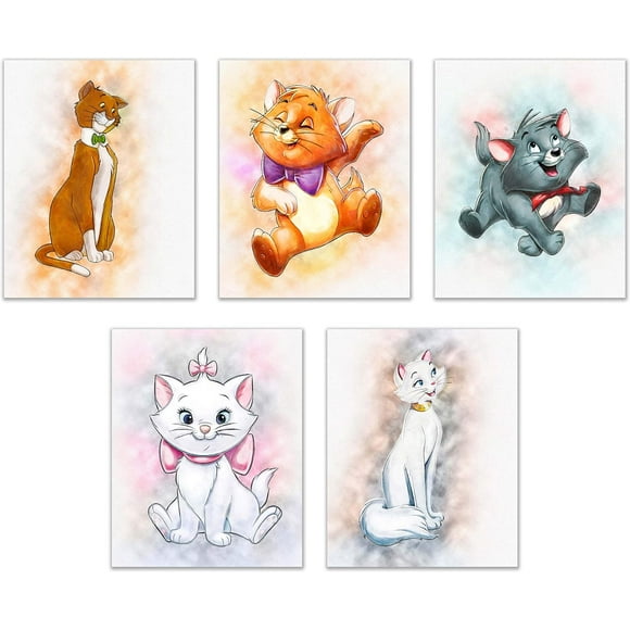 Aristocats Canvas Wall Art Prints - Set of 5 Adorable Cat Photos for College Dorm Room Preppy Room Bedroom Decor 8x10 inch Unframed